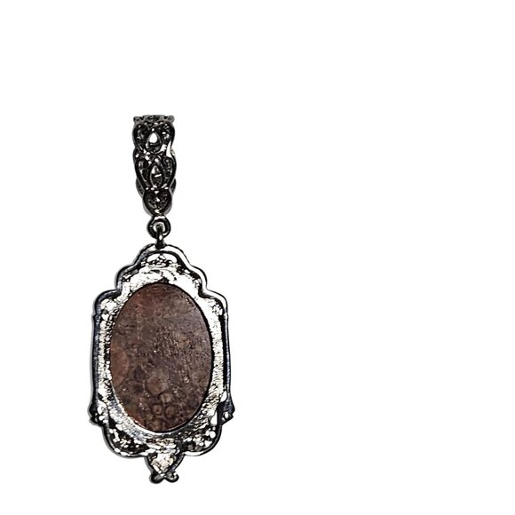 Vintage Silver Tone Jasper Pendant Ornate Design Victorian Gothic Fashion Women - Picture 3 of 4